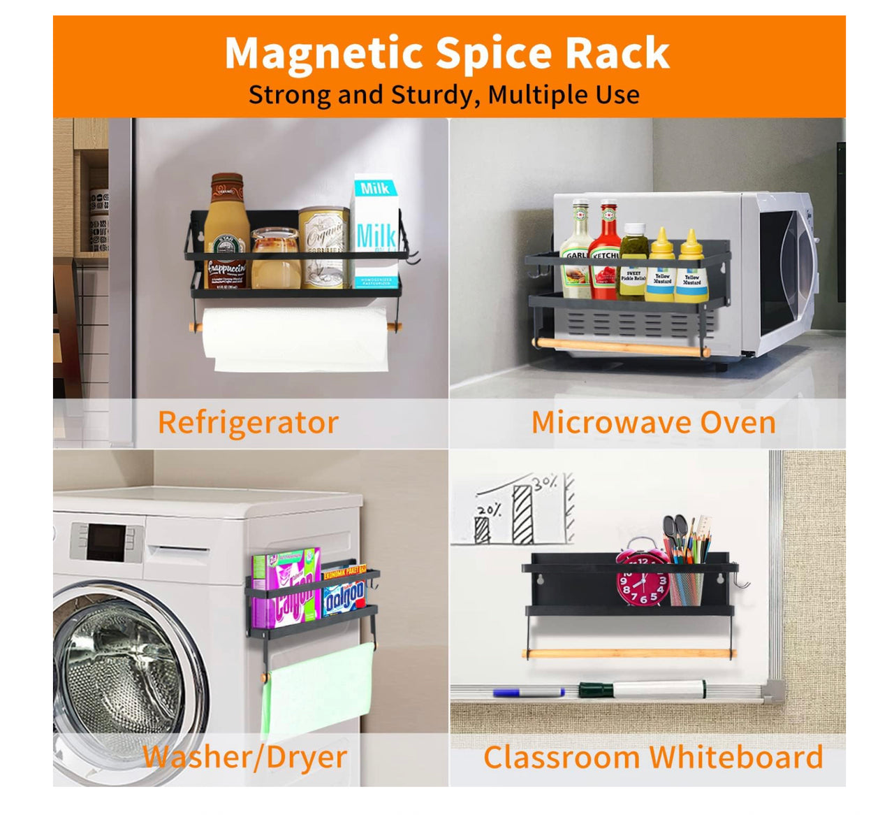 Magnetic spice rack towel holder