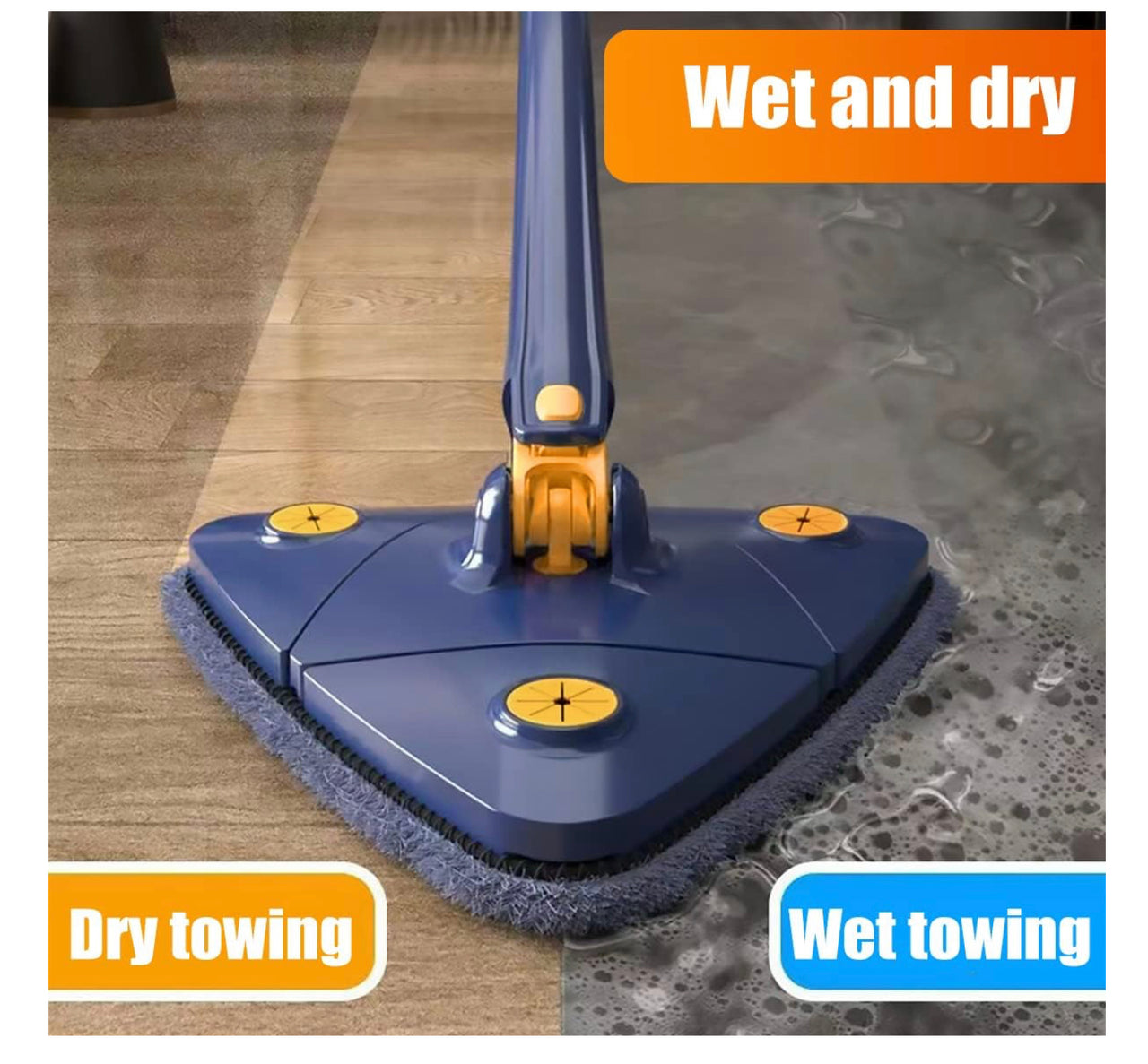 Cleaning Mop 360° Rotatable Triangular Mop Foldable Automatic Water Squeezing Wall Cleaning Mop Super Water Absorption Mop with 2 Replacement Mop Cloth for Floor Wall Window Cleaning