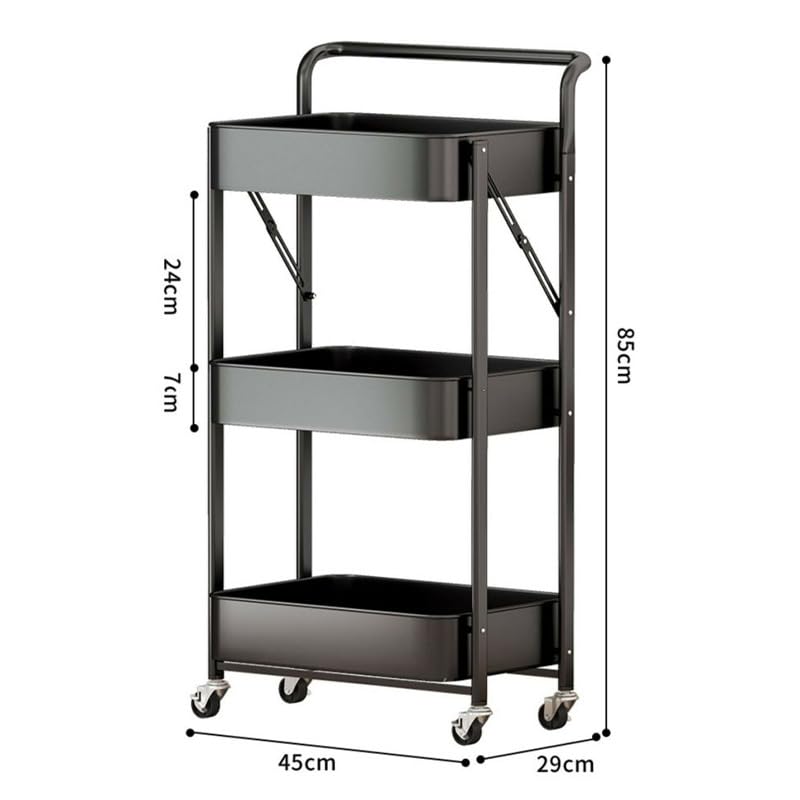 Multibao 3 Tier Metal Folding Trolley Cart with Handles Storage Rack Rolling Shelf Beauty Office Wheels for Living Room, Laundry, Bedroom (White 3-Tier-Folding)