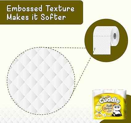 3 Ply Toilet Tissue Roll Panda Cuddle Classic Soft Quilted Toilet Rolls- Super Quality Comfort. (7 Pack of 9Rolls / 63 Rolls)