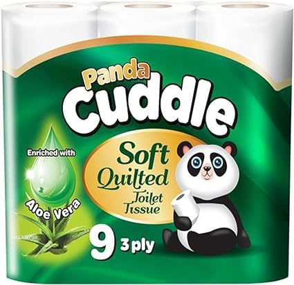 3 Ply Toilet Tissue Roll Panda Cuddle Classic Soft Quilted Toilet Rolls- Super Quality Comfort. (7 Pack of 9Rolls / 63 Rolls)