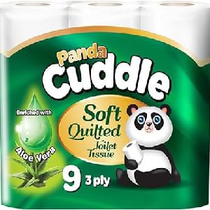 3 Ply Toilet Tissue Roll Panda Cuddle Classic Soft Quilted Toilet Rolls- Super Quality Comfort. (7 Pack of 9Rolls / 63 Rolls)