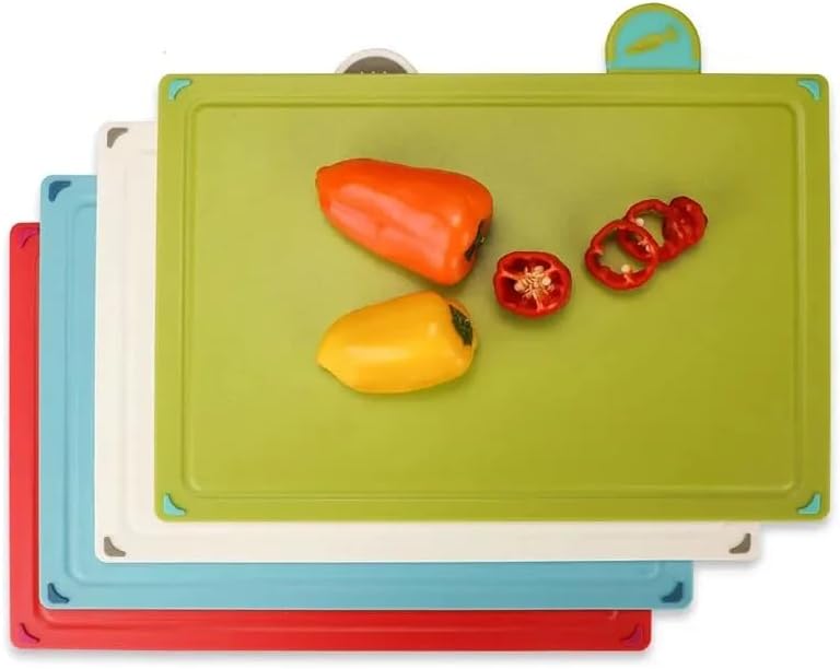 myHomie - Kitchen Chopping Board Set with Holder, Thick & Durable Non Toxic Plastic Chopping Board for Kitchen, Dishwasher Safe Cutting Boards and Kitchen Items - 4 Coloured Piece Kitchen Set