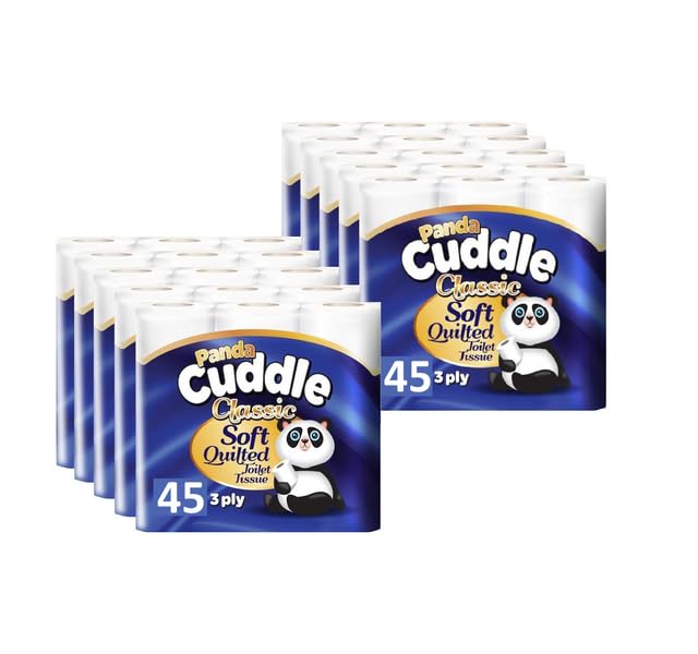 3 Ply Toilet Tissue Roll Panda Cuddle Classic Soft Quilted Toilet Rolls- Super Quality Comfort. (7 Pack of 9Rolls / 63 Rolls)