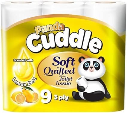 3 Ply Toilet Tissue Roll Panda Cuddle Classic Soft Quilted Toilet Rolls- Super Quality Comfort. (7 Pack of 9Rolls / 63 Rolls)