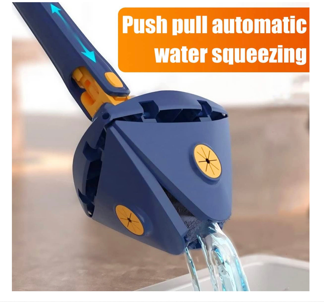 Cleaning Mop 360° Rotatable Triangular Mop Foldable Automatic Water Squeezing Wall Cleaning Mop Super Water Absorption Mop with 2 Replacement Mop Cloth for Floor Wall Window Cleaning