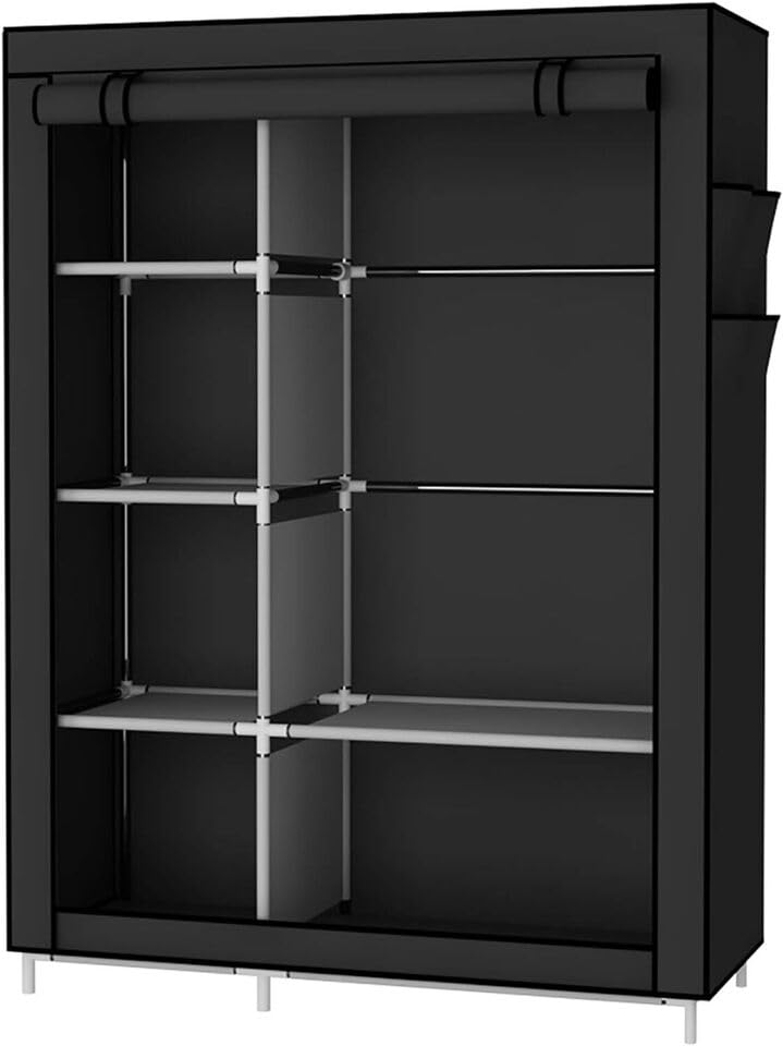 MY HOMIE Portable Wardrobe, Foldable Closet, Clothes Storage Organiser with Hanging Rail, Shelves, Fabric Cover, for Bedroom, Cloakroom, 105 x 45 x 175 cm - Fabric Canvas Wardrobe (Black)