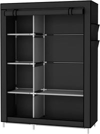 Thumbnail for MY HOMIE Portable Wardrobe, Foldable Closet, Clothes Storage Organiser with Hanging Rail, Shelves, Fabric Cover, for Bedroom, Cloakroom, 105 x 45 x 175 cm - Fabric Canvas Wardrobe (Black)