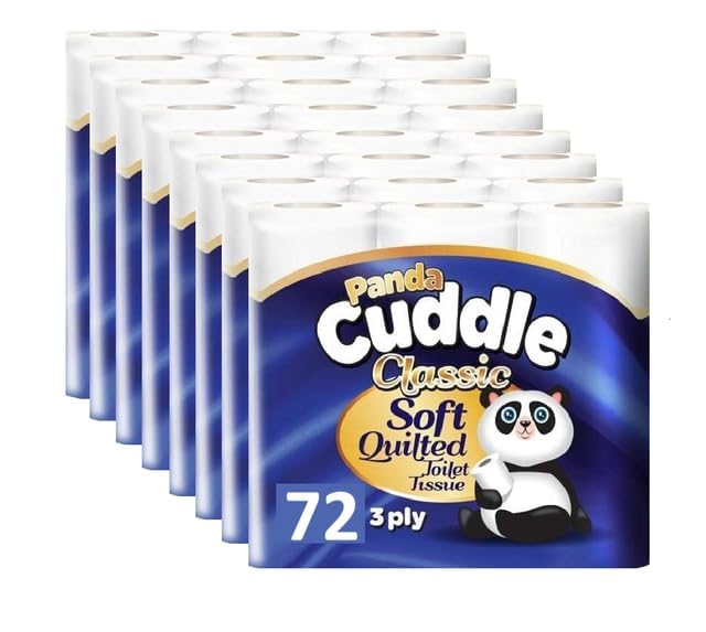 3 Ply Toilet Tissue Roll Panda Cuddle Classic Soft Quilted Toilet Rolls- Super Quality Comfort. (7 Pack of 9Rolls / 63 Rolls)