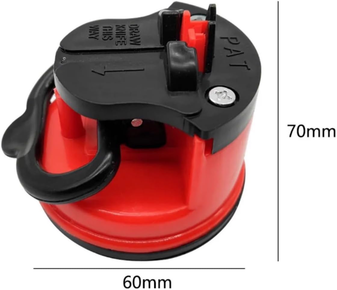 Knife Sharpener, Sharpening Kitchen Knives, Hands Free Safety, Manual Sharpening Tool - Compact Knife Sharpener UK - Knife and Scissors Sharpeners for Straight and Serrated Knives (Red)