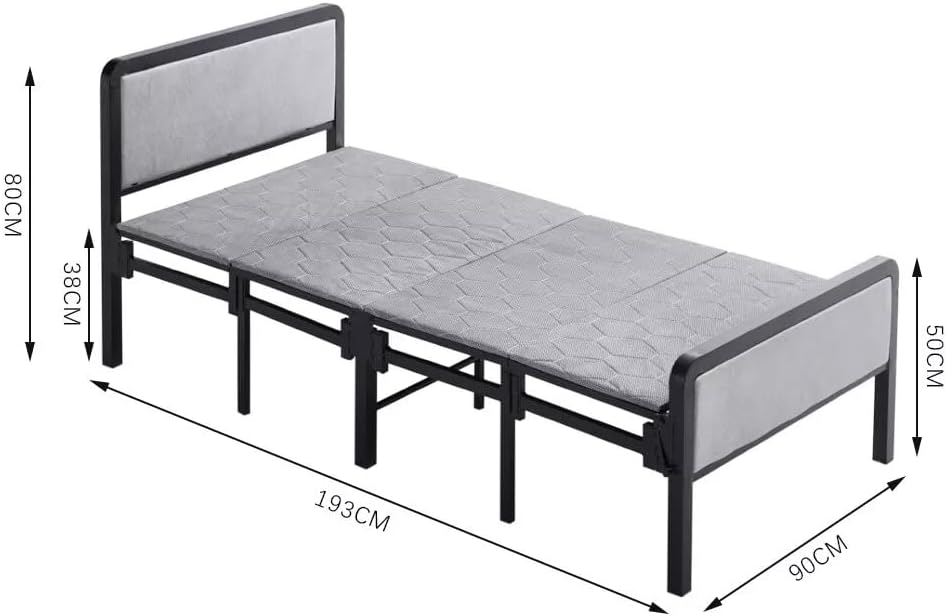 myHomie Folding Bed - Premium Grey Single Guest Bed single bed with mattress included (Ultra Light Basic padded foam), Compact & space saving Fold Up Camp Bed - Grey Single 193 * 90 cm UK Single