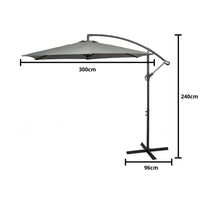 Thumbnail for GardenCo 3m Cantilever Banana Parasol - Hanging Parasol with Crank Handle - Outdoor Garden and Patio Sun Shade - with PVC Coated Cover