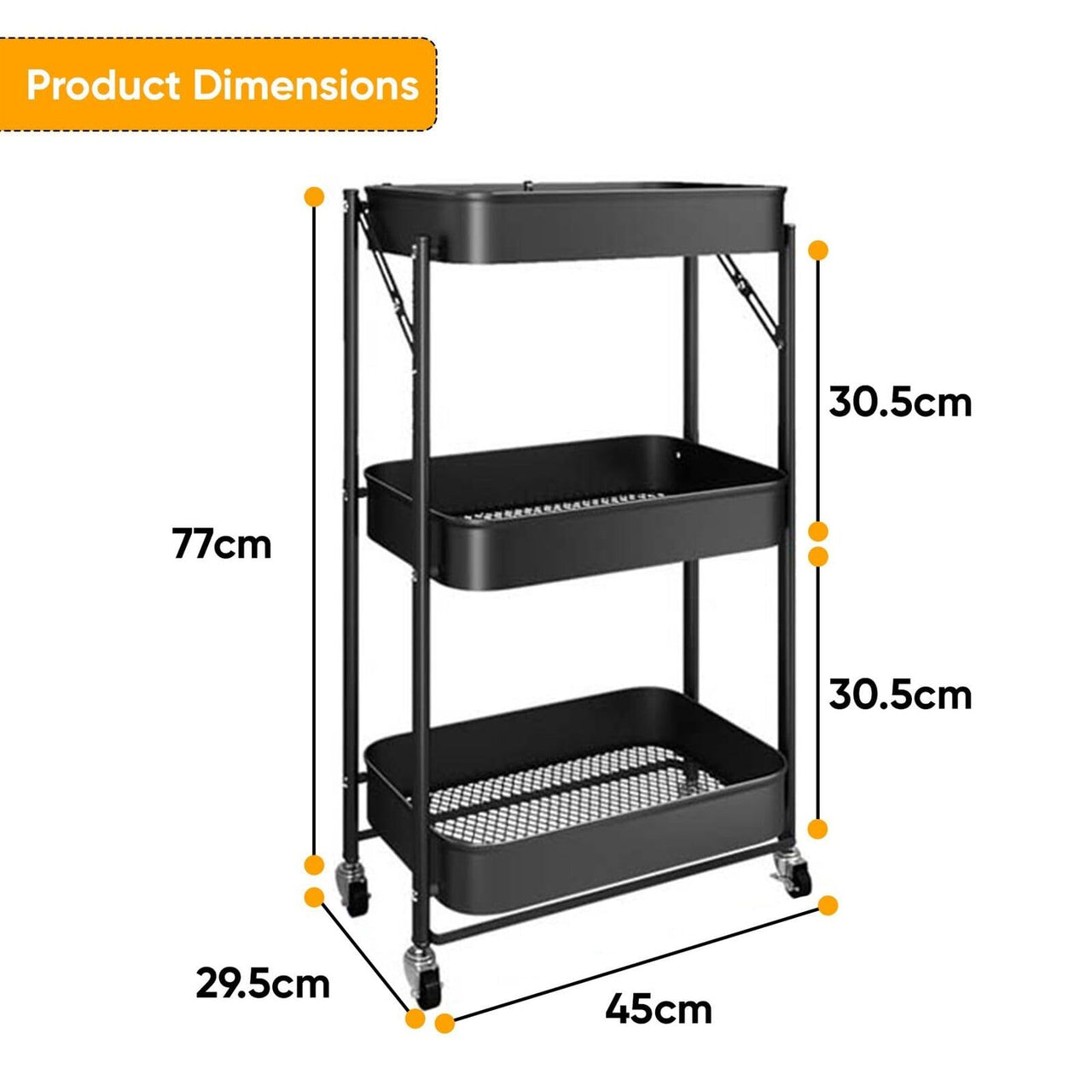 Multibao 3 Tier Metal Folding Trolley Cart with Handles Storage Rack Rolling Shelf Beauty Office Wheels for Living Room, Laundry, Bedroom (White 3-Tier-Folding)