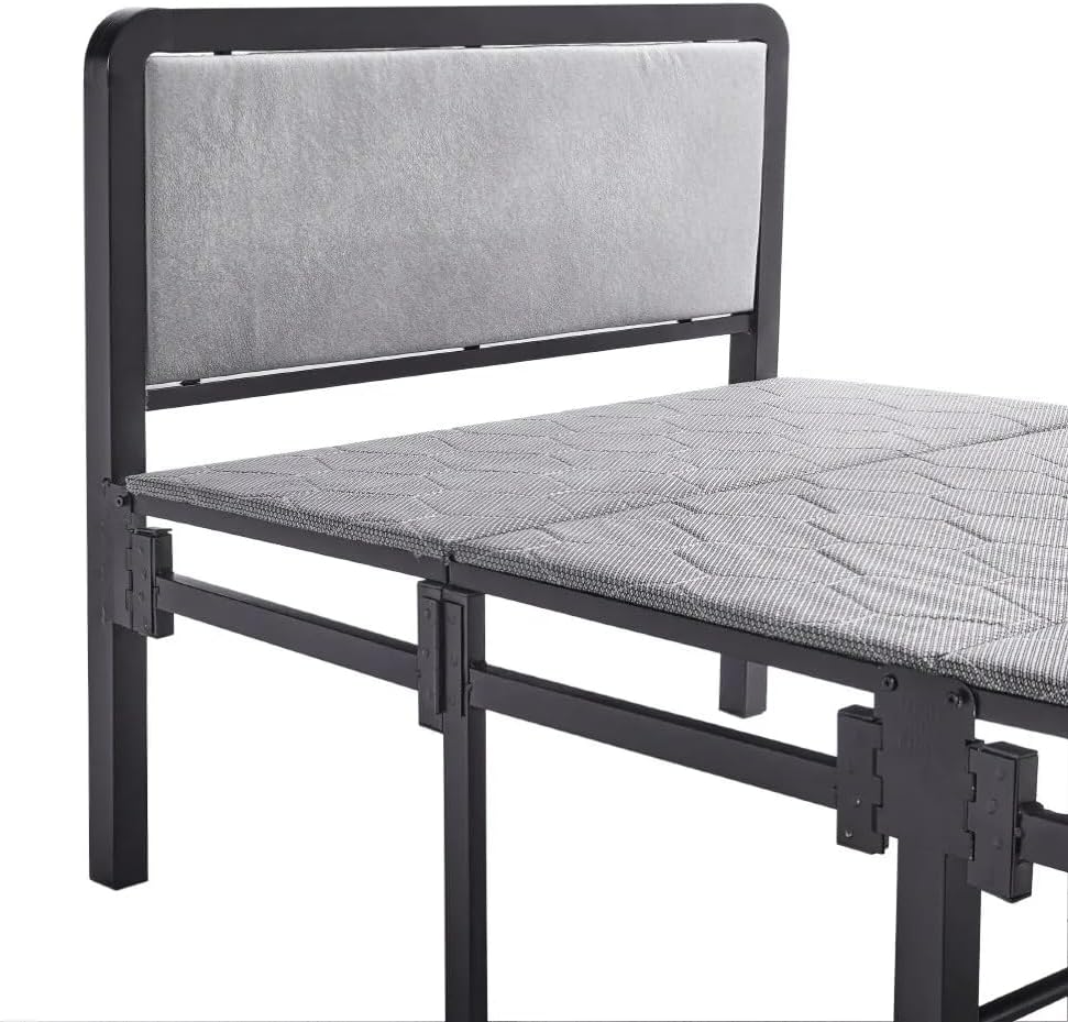 myHomie Folding Bed - Premium Grey Single Guest Bed single bed with mattress included (Ultra Light Basic padded foam), Compact & space saving Fold Up Camp Bed - Grey Single 193 * 90 cm UK Single