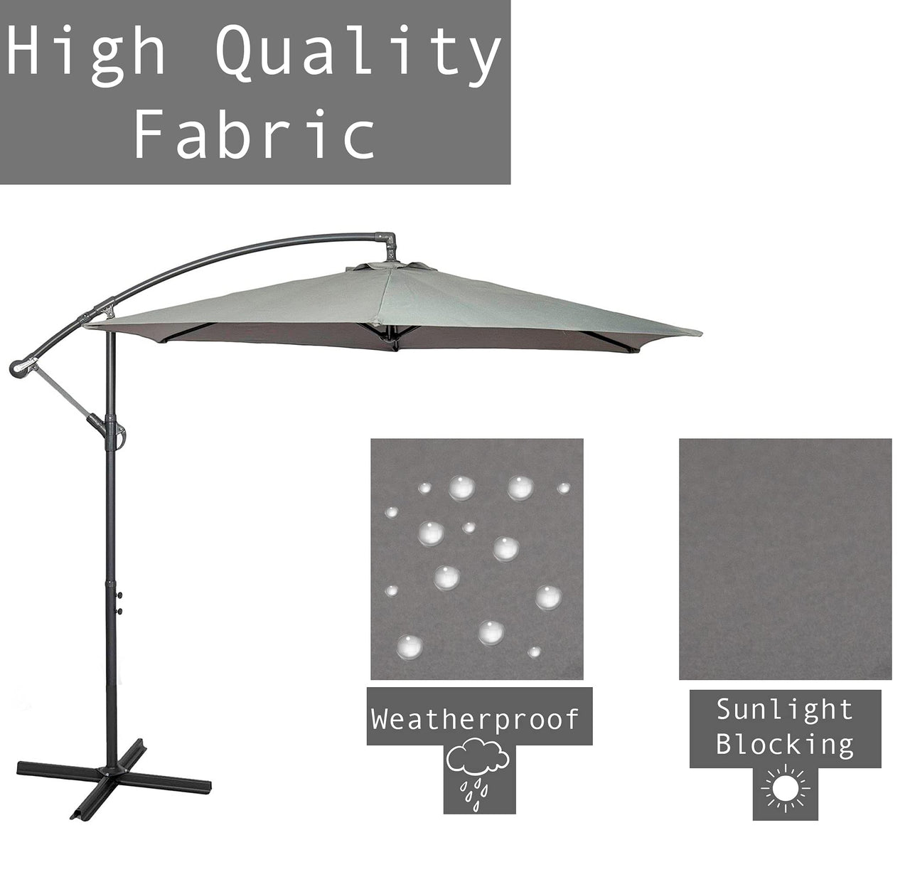 GardenCo 3m Cantilever Banana Parasol - Hanging Parasol with Crank Handle - Outdoor Garden and Patio Sun Shade - with PVC Coated Cover