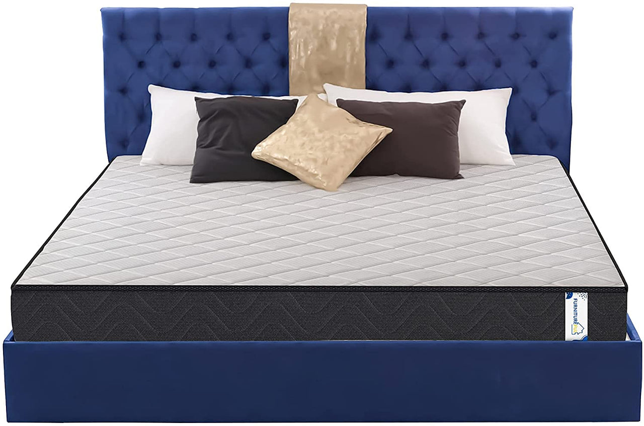 FurnitureFul King Size Mattresses Memory Foam - Hybrid Coil Spring 5ft Matress 150 x 200 cm - 8.5 Inch Deep Quilted Sprung Breathable Orthopedic Hypoallergenic Cool Blue Gel - Grey Border