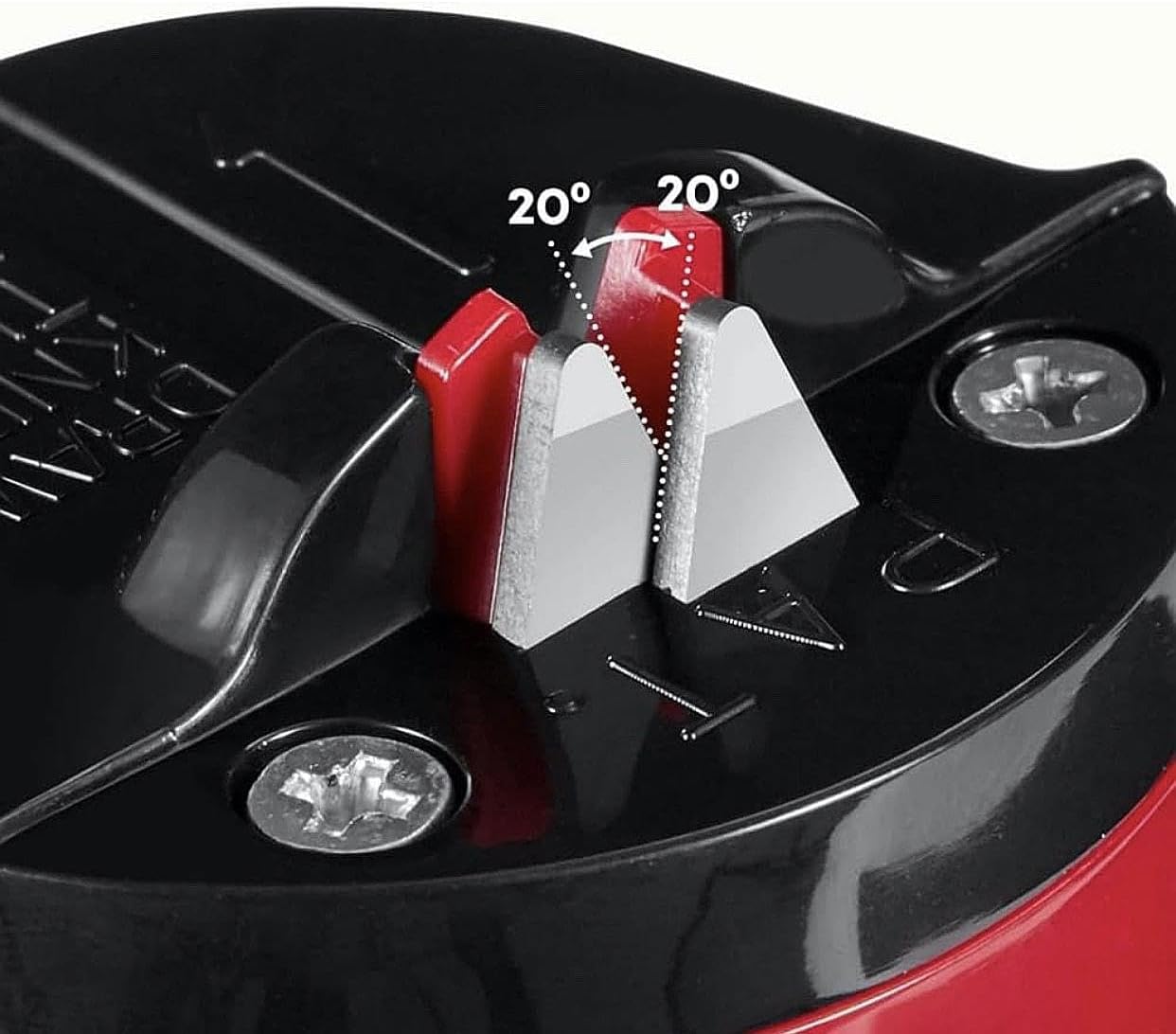 Knife Sharpener, Sharpening Kitchen Knives, Hands Free Safety, Manual Sharpening Tool - Compact Knife Sharpener UK - Knife and Scissors Sharpeners for Straight and Serrated Knives (Red)