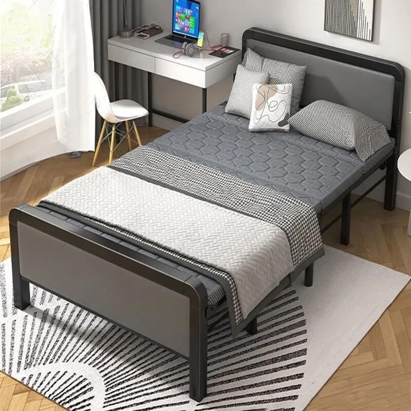 myHomie Folding Bed - Premium Grey Single Guest Bed single bed with mattress included (Ultra Light Basic padded foam), Compact & space saving Fold Up Camp Bed - Grey Single 193 * 90 cm UK Single