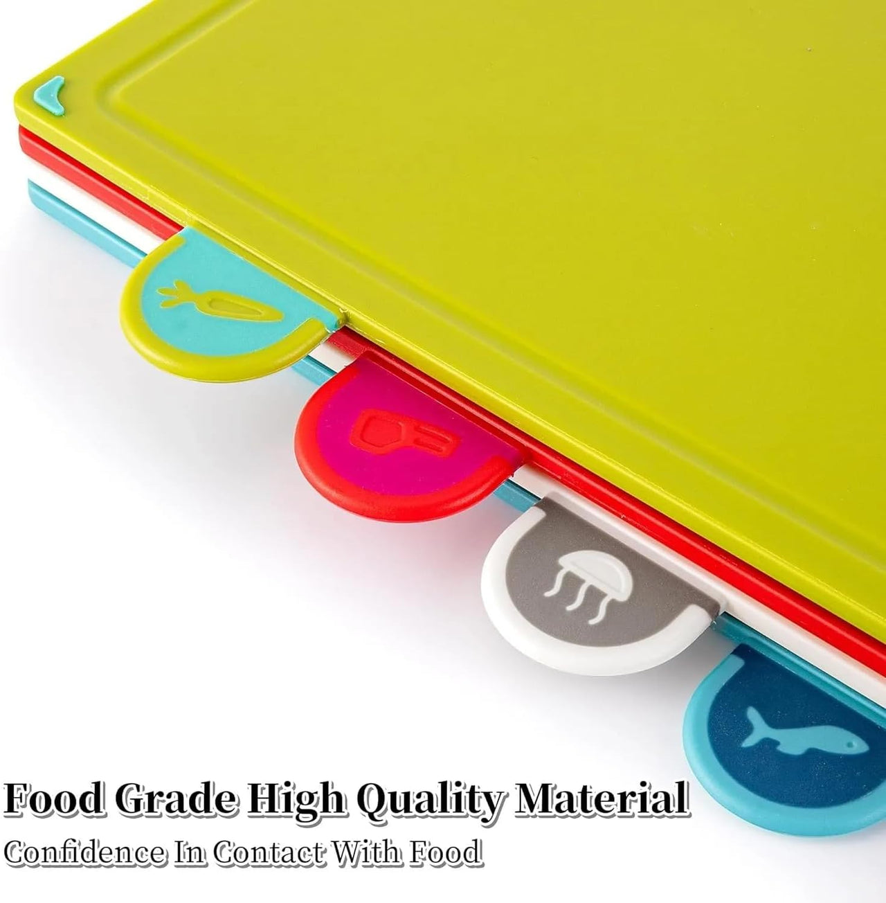 myHomie - Kitchen Chopping Board Set with Holder, Thick & Durable Non Toxic Plastic Chopping Board for Kitchen, Dishwasher Safe Cutting Boards and Kitchen Items - 4 Coloured Piece Kitchen Set