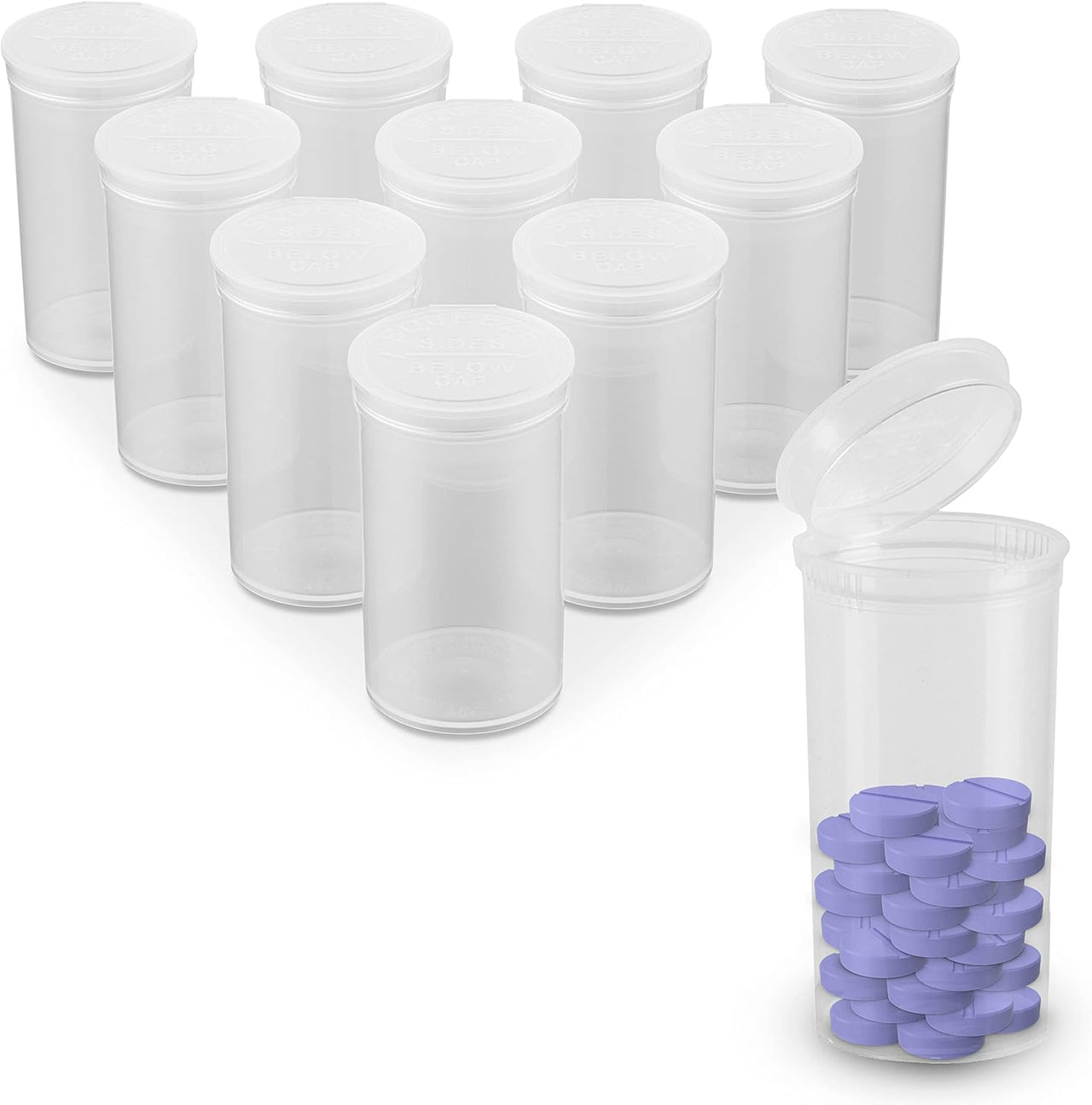 19 Drams 225 pcs/box Pop Top Containers vials, Herbs & Medicine Container, Squeeze containers Color Clear/Transparent