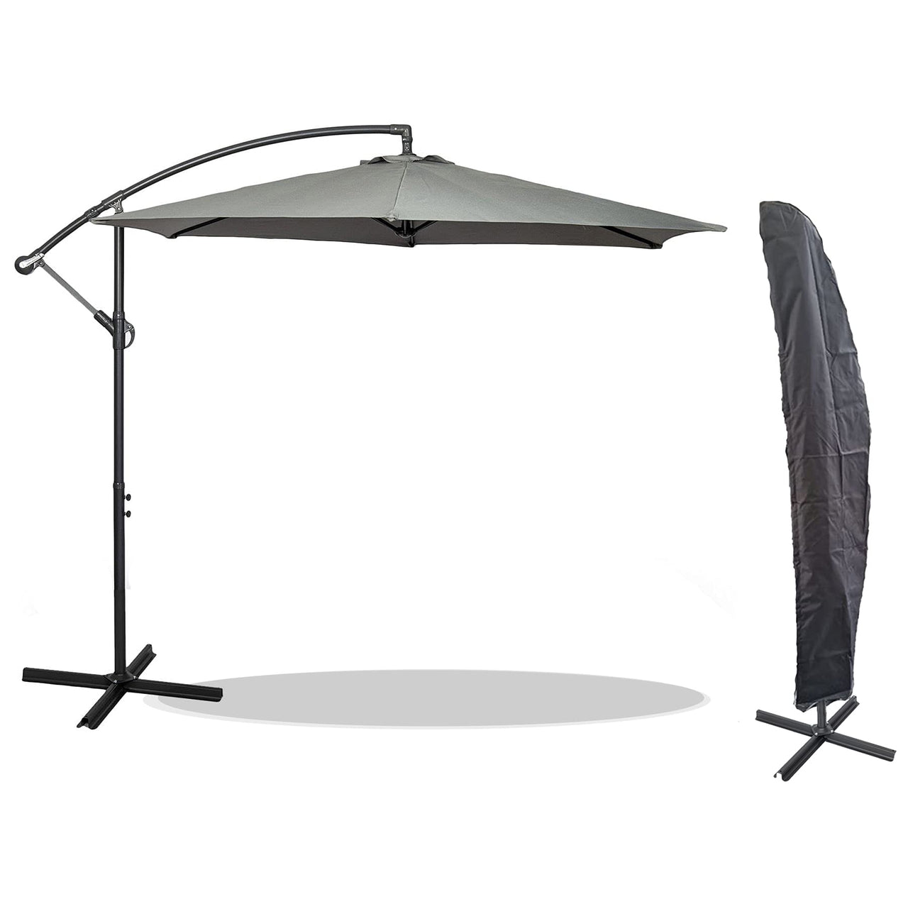 GardenCo 3m Cantilever Banana Parasol - Hanging Parasol with Crank Handle - Outdoor Garden and Patio Sun Shade - with PVC Coated Cover