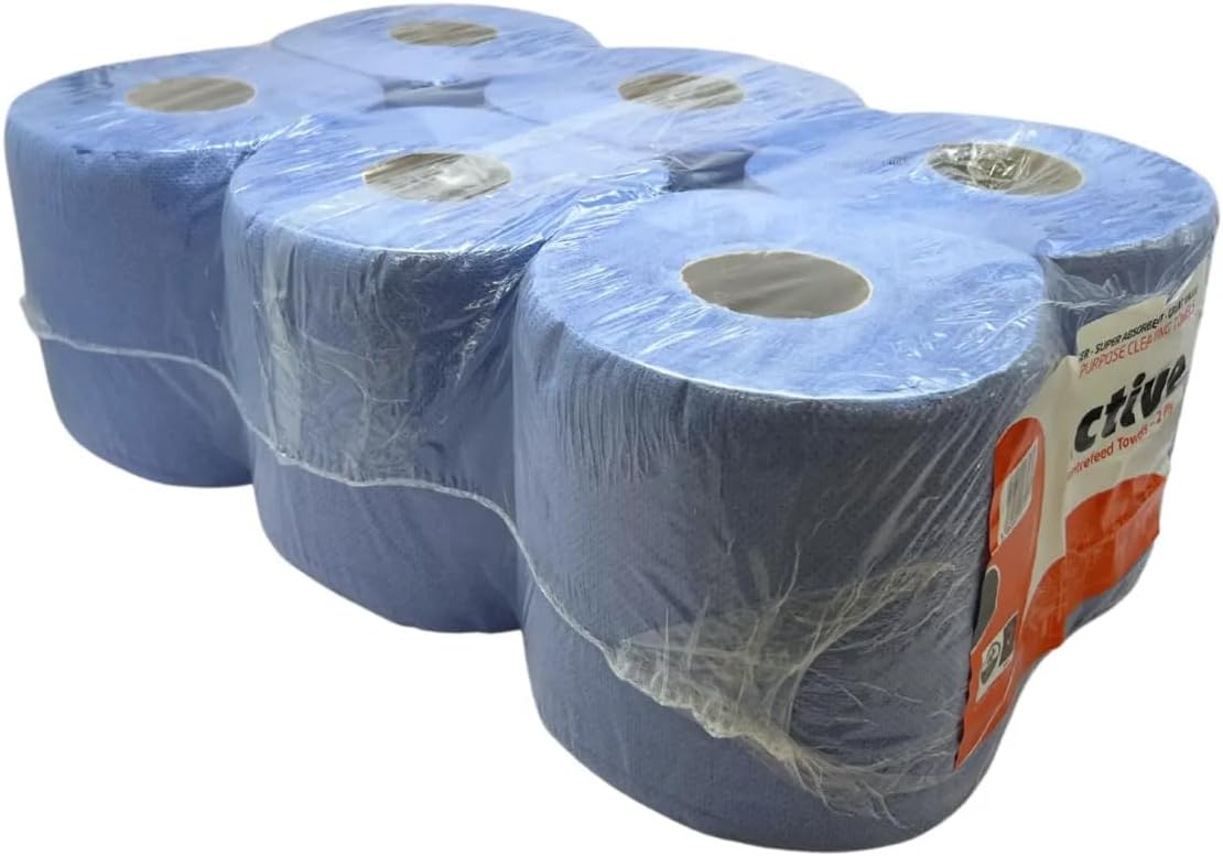 48 Rolls(8 Packs) ACT Blue Centre feed Rolls Embossed 2ply Wiper Paper Towel 45M