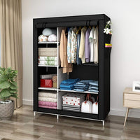 Thumbnail for MY HOMIE Portable Wardrobe, Foldable Closet, Clothes Storage Organiser with Hanging Rail, Shelves, Fabric Cover, for Bedroom, Cloakroom, 105 x 45 x 175 cm - Fabric Canvas Wardrobe (Black)