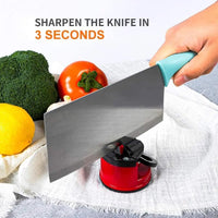 Thumbnail for Knife Sharpener, Sharpening Kitchen Knives, Hands Free Safety, Manual Sharpening Tool - Compact Knife Sharpener UK - Knife and Scissors Sharpeners for Straight and Serrated Knives (Red)