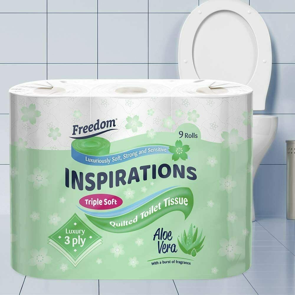 Freedom Inspirations 3Ply Quilted Toilet Tissue Pack – Aloe Vera 45 Rolls (5 x 9 Roll Pack)