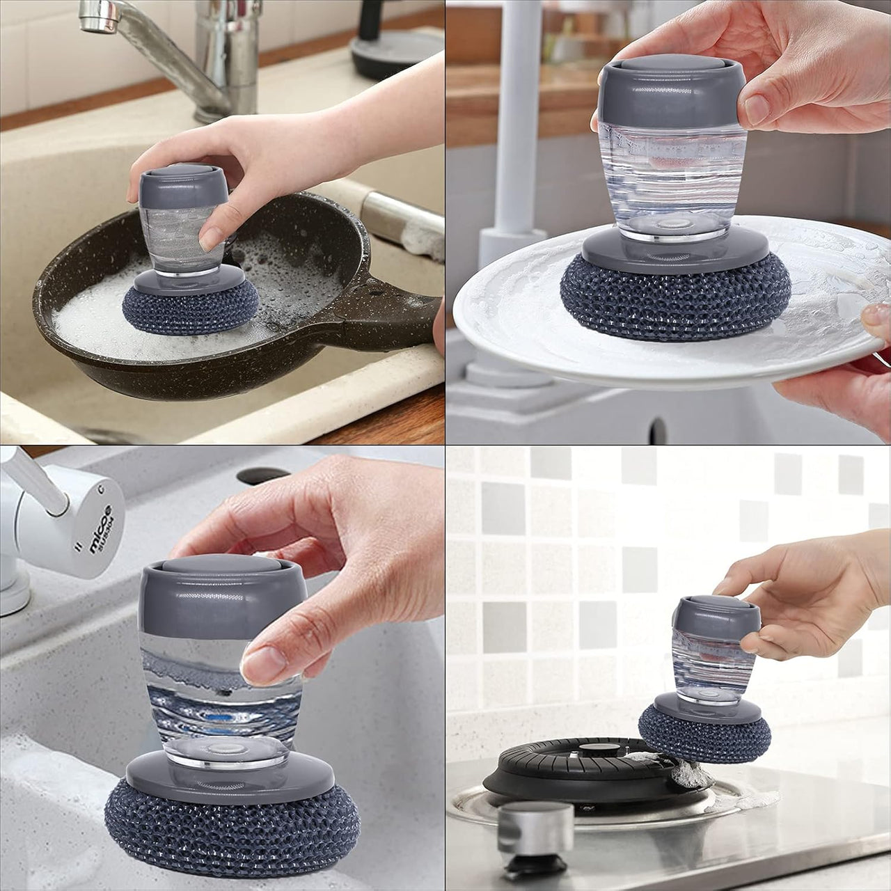 2 Pcs Soap Dispensing Palm Brush Washing Up Brush Dish Brushes Scrubbing Brush With Handle For Cleaning Dish Pot Pan Sink