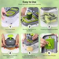 Thumbnail for EASE8 16-Piece Kitchen Vegetable Chopper|High-Performance Mandoline Vegetable Slicer & Dicer with Stainless Steel Blades-Peeler-Hand Guard and Brushes|Veg,Salad Complete Food Cutter Set-SA-016