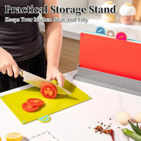 Thumbnail for myHomie - Kitchen Chopping Board Set with Holder, Thick & Durable Non Toxic Plastic Chopping Board for Kitchen, Dishwasher Safe Cutting Boards and Kitchen Items - 4 Coloured Piece Kitchen Set