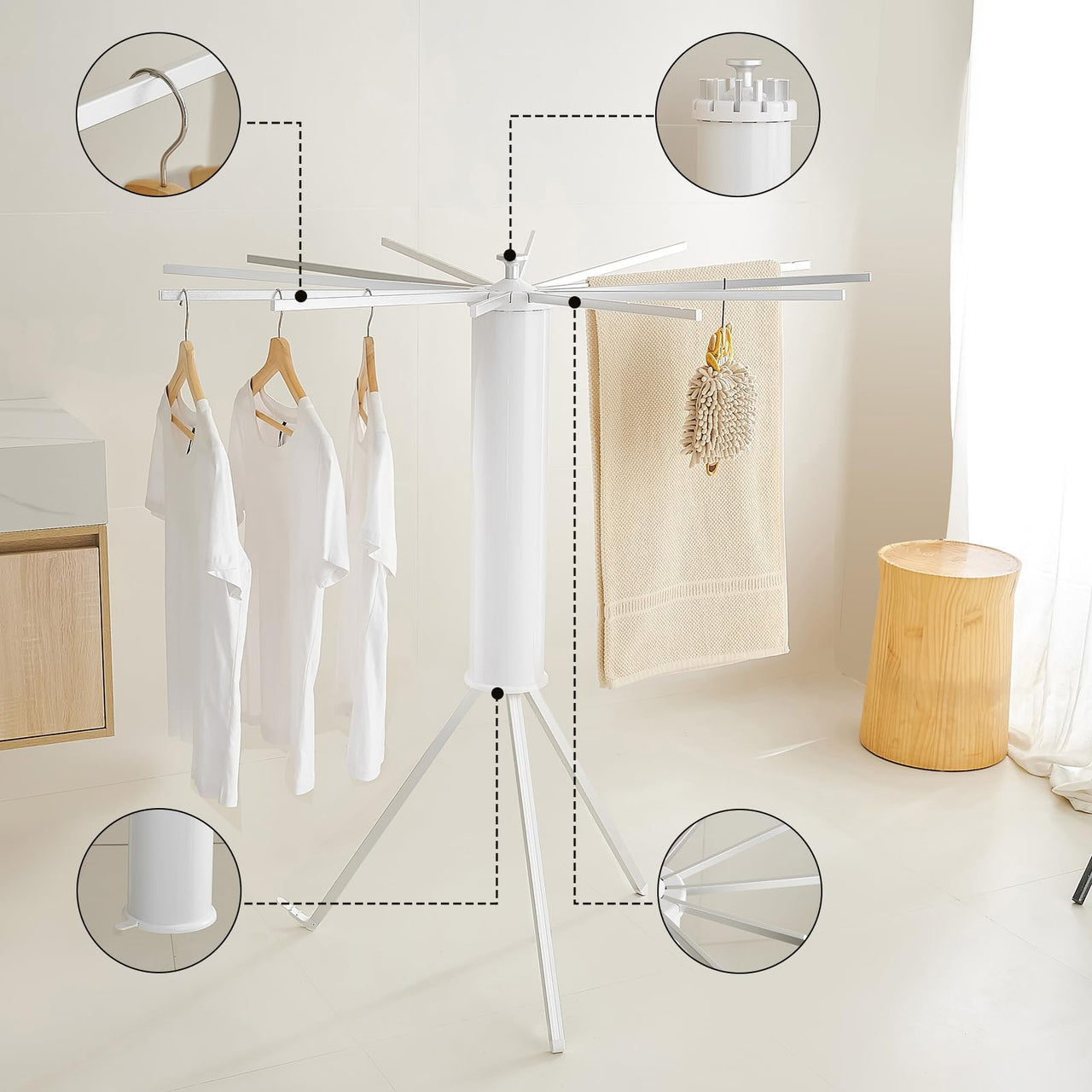 JOOM Tripod Clothes Drying Rack, Garment Rack Portable and Foldable Space Saving Laundry Drying Rack - Drying Rack Clothing