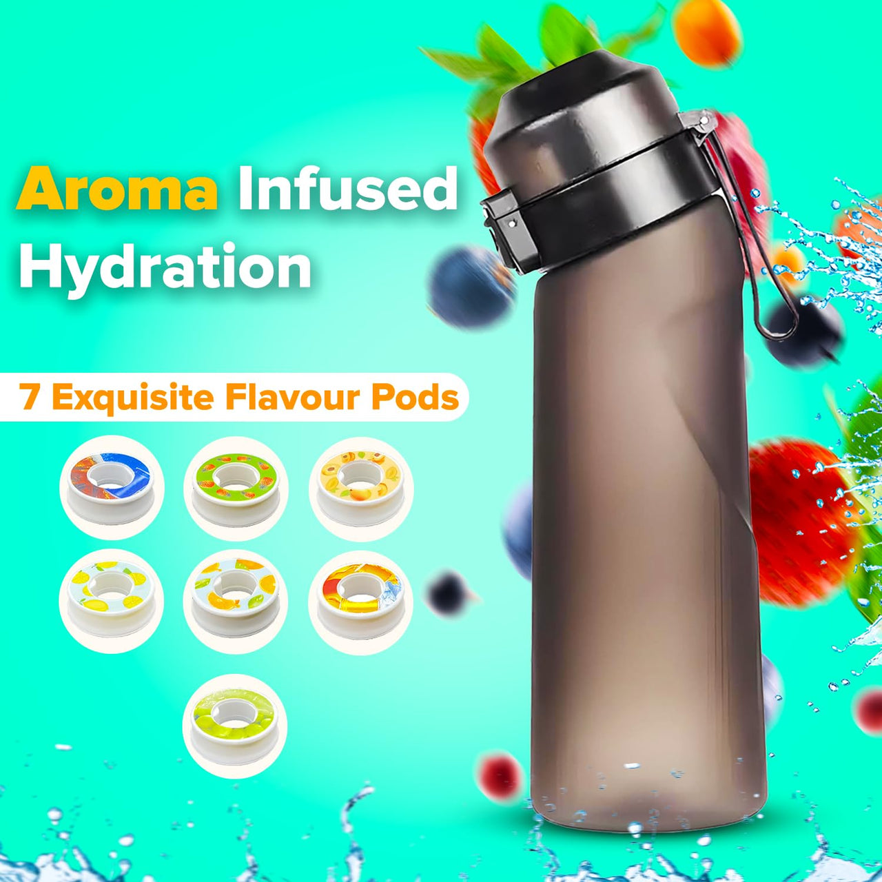 Air Water Bottle, 650ml Starter Set – BPA Free. 7 Exquisite Flavour Pods for a Zero Sugar, Zero Calorie Experience (blue)