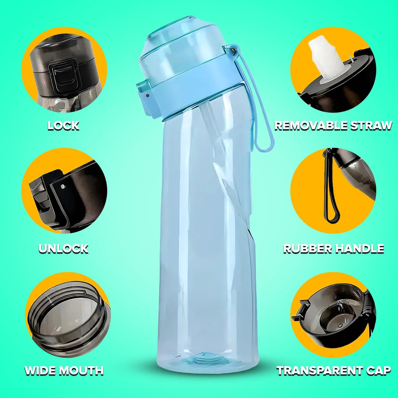 Air Water Bottle, 650ml Starter Set – BPA Free. 7 Exquisite Flavour Pods for a Zero Sugar, Zero Calorie Experience (blue)