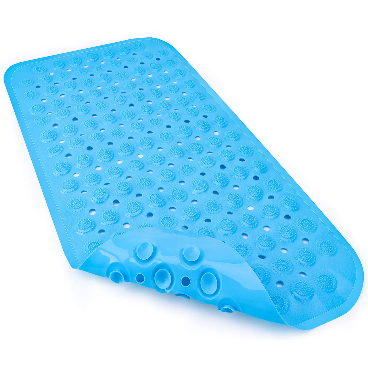 ACEMOOW Bath Mat Non Slip Anti Mould Kids, Extra Long Bathtub Mats with Drain Holes & Suction Cups Machine Washable Rubber Bathroom Shower Mat for Inside Bath Elderly Children - 70 x 35 cm Blue