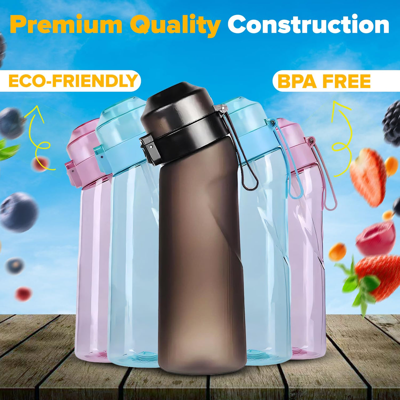 Air Water Bottle, 650ml Starter Set – BPA Free. 7 Exquisite Flavour Pods for a Zero Sugar, Zero Calorie Experience (blue)