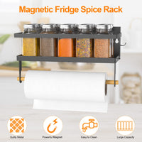 Thumbnail for ARVINKEY Spice Rack Magnetic Shelf with Paper Towel Holder Roll and Hooks, Foldable Refrigerator Spice Holder, Wall Mounted Seasoning Organizer Hanging Storage Stand for Home Kitchen