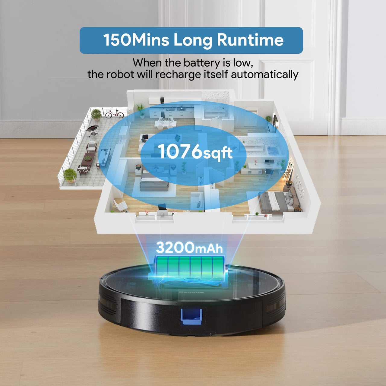 Bagotte Robot Vacuum,3000pa Robot Vacuum Cleaner with Mop,Strong Suction Robotic Vacuum,180Mins Runtime Max,Self-Charging, Alexa/App/WiFi for Pet Hair Hard Floor Carpet-BG800MAX