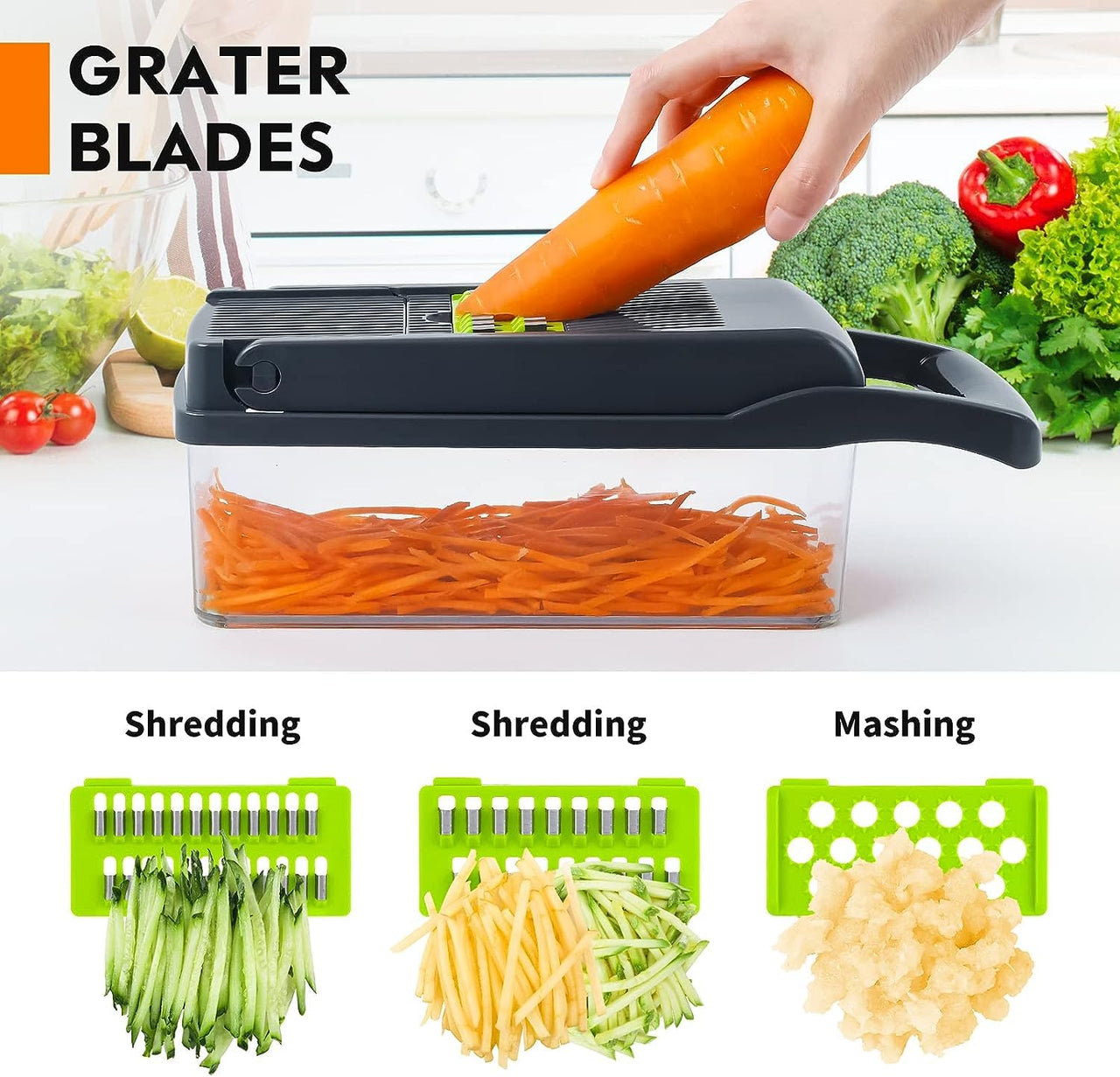 EASE8 16-Piece Kitchen Vegetable Chopper|High-Performance Mandoline Vegetable Slicer & Dicer with Stainless Steel Blades-Peeler-Hand Guard and Brushes|Veg,Salad Complete Food Cutter Set-SA-016