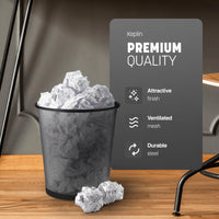 Thumbnail for KEPLIN Round Trash Can - Black Non-slip Mesh Bin, Stylish & Sturdy Metal Waste Paper Bin for Home, Bedroom, Office, Bathroom, Living Room & Kitchen - Indoor Garbage Bin with Sleek Design