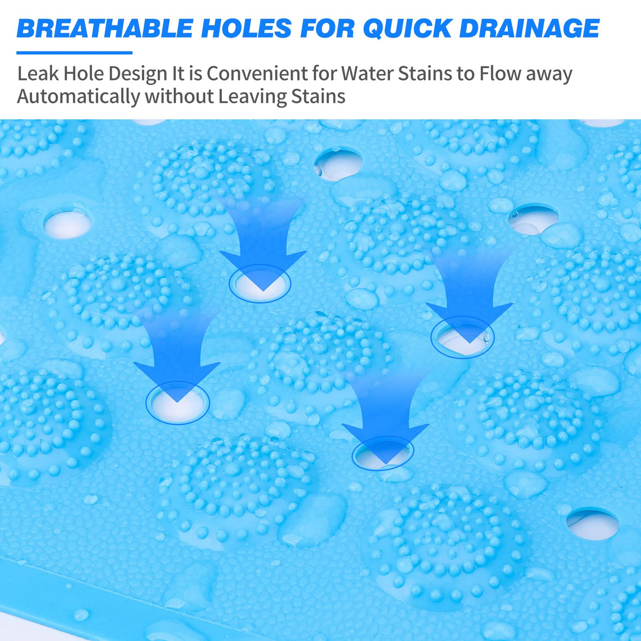 ACEMOOW Bath Mat Non Slip Anti Mould Kids, Extra Long Bathtub Mats with Drain Holes & Suction Cups Machine Washable Rubber Bathroom Shower Mat for Inside Bath Elderly Children - 70 x 35 cm Blue