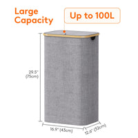 Thumbnail for Lifewit 100L Laundry Basket with Lid, Clothes Hampers for Laundry with Bamboo Handles and A Removable Laundry Bag, Large Foldable Laundry Hamper for Bedroom, Bathroom, Dorm, Laundry Room, Light Grey