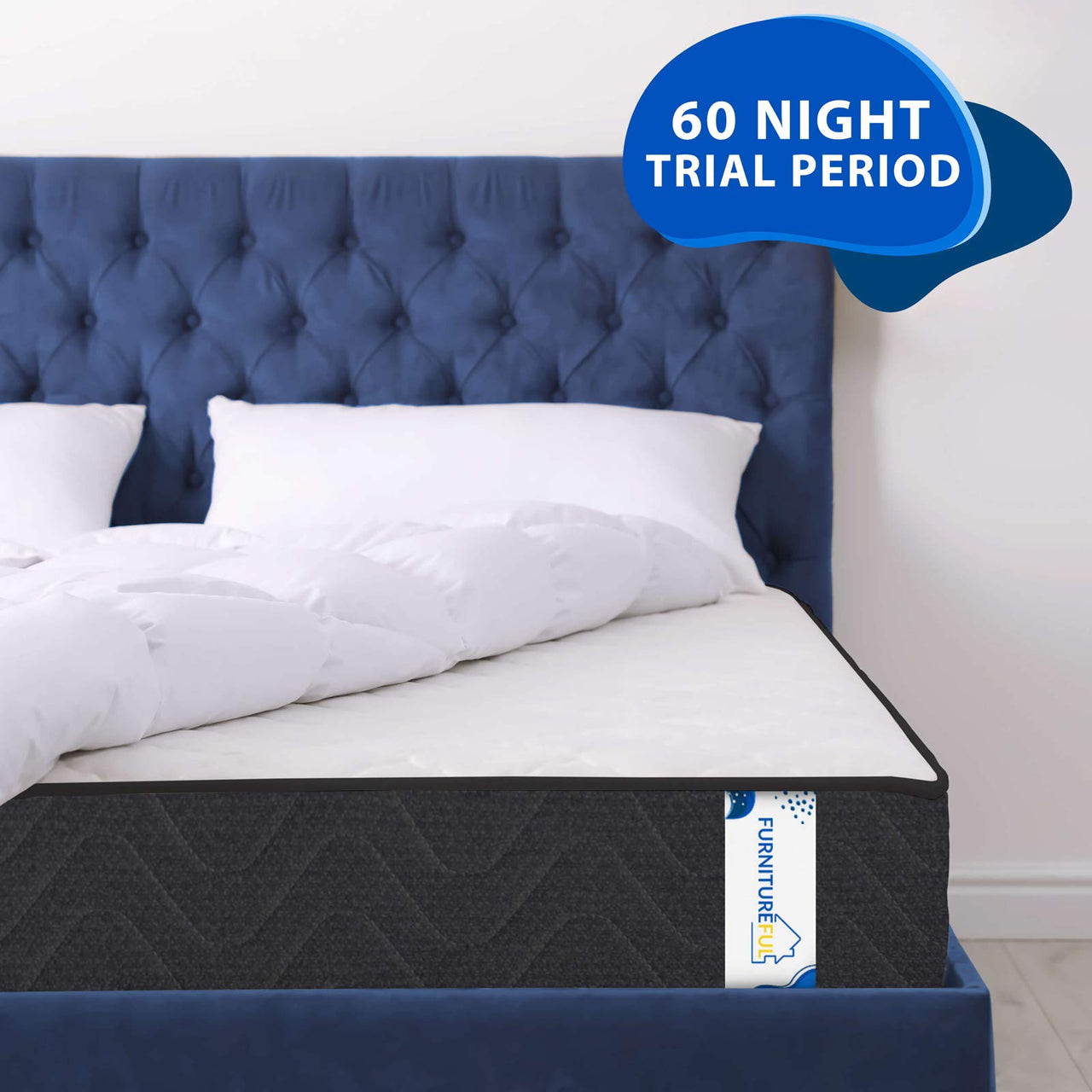 FurnitureFul King Size Mattresses Memory Foam - Hybrid Coil Spring 5ft Matress 150 x 200 cm - 8.5 Inch Deep Quilted Sprung Breathable Orthopedic Hypoallergenic Cool Blue Gel - Grey Border