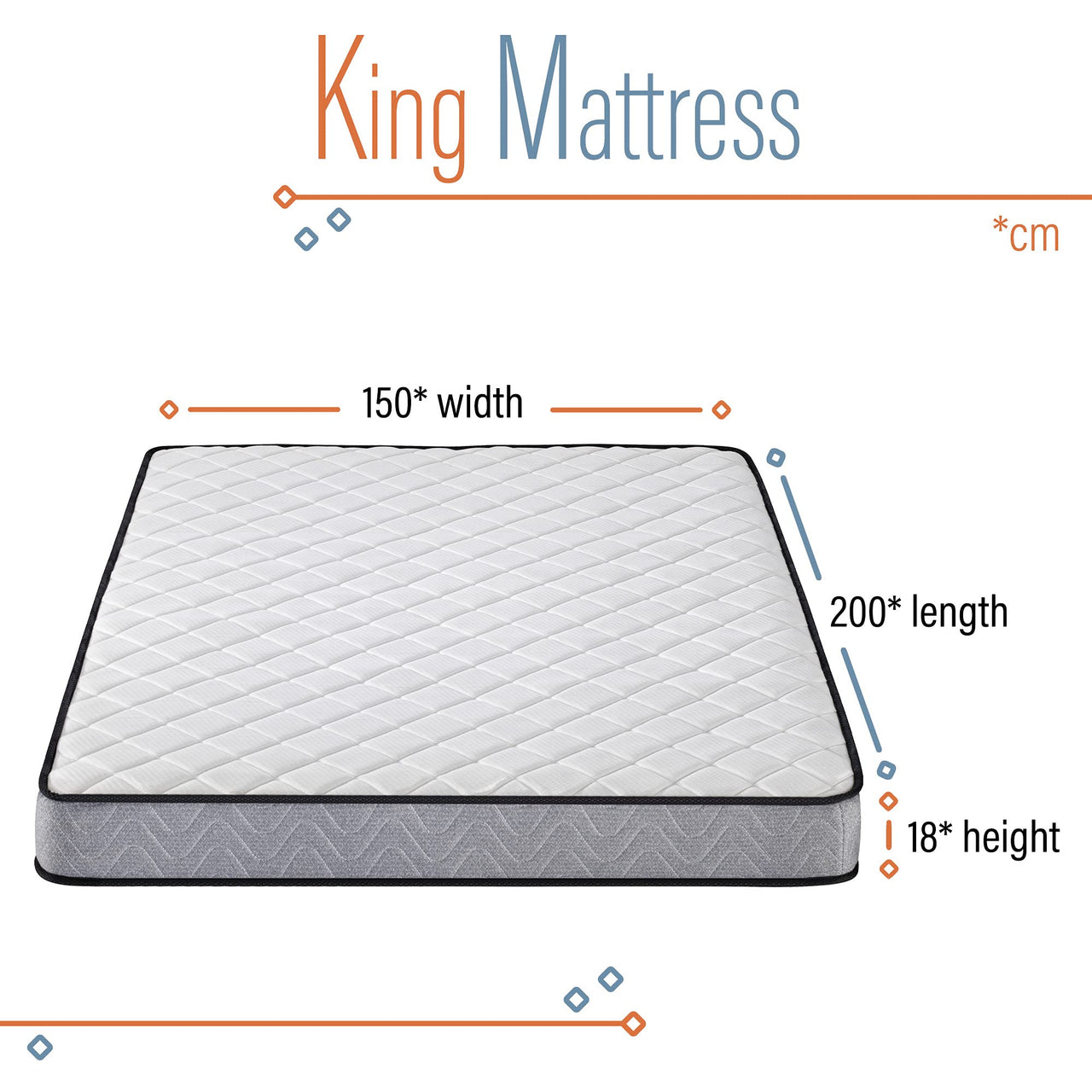 Memory Foam King Size Mattresses - Hybrid Coil Spring 5ft Matress 150 x 200 cm - 8 Inch Deep Quilted Sprung Breathable Orthopedic Hypoallergenic Cool Blue Gel