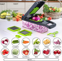 Thumbnail for EASE8 16-Piece Kitchen Vegetable Chopper|High-Performance Mandoline Vegetable Slicer & Dicer with Stainless Steel Blades-Peeler-Hand Guard and Brushes|Veg,Salad Complete Food Cutter Set-SA-016