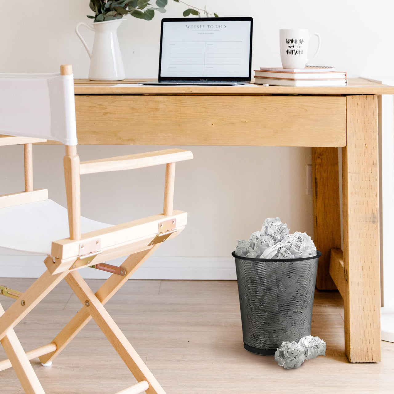 KEPLIN Round Trash Can - Black Non-slip Mesh Bin, Stylish & Sturdy Metal Waste Paper Bin for Home, Bedroom, Office, Bathroom, Living Room & Kitchen - Indoor Garbage Bin with Sleek Design