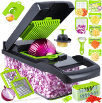 Thumbnail for EASE8 16-Piece Kitchen Vegetable Chopper|High-Performance Mandoline Vegetable Slicer & Dicer with Stainless Steel Blades-Peeler-Hand Guard and Brushes|Veg,Salad Complete Food Cutter Set-SA-016