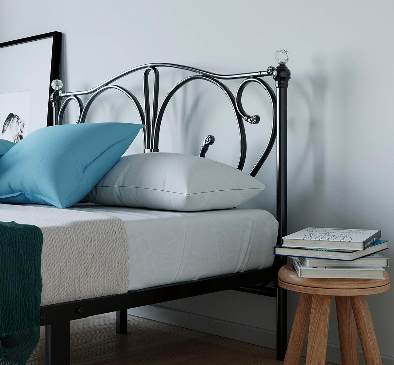 FurnitureFul Grace Metal Bed Frame - Single, Small Double, & Double - Elegant Design with Ample Underbed Storage