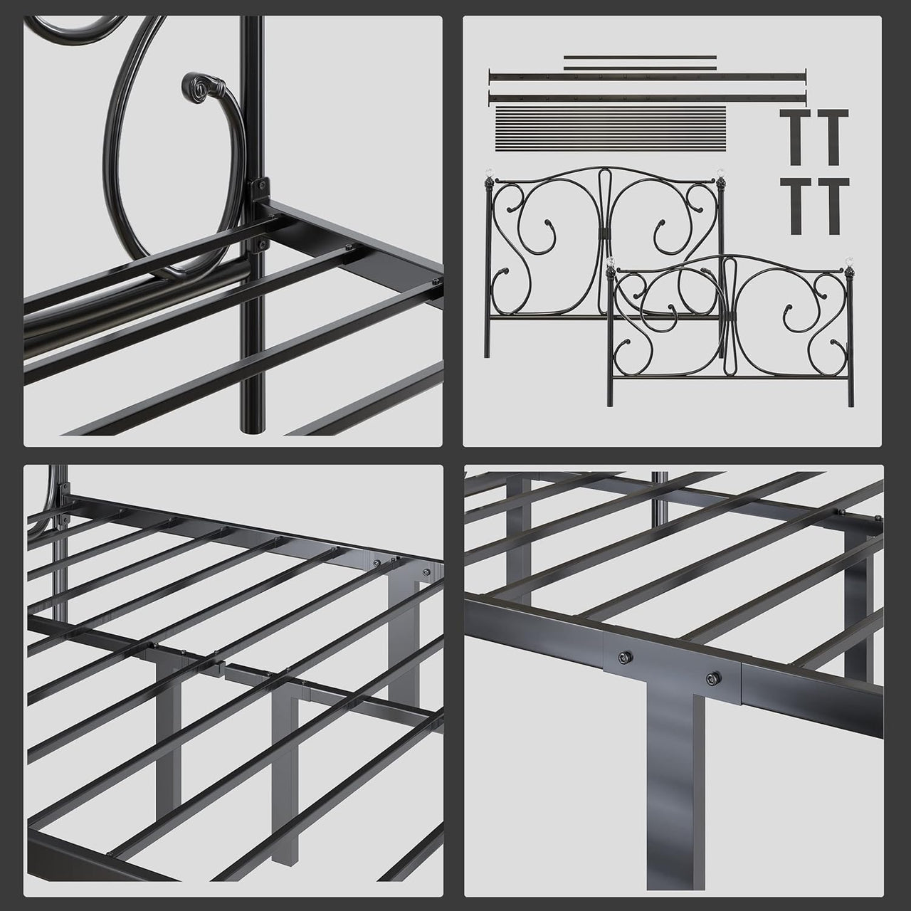 FurnitureFul Grace Metal Bed Frame - Single, Small Double, & Double - Elegant Design with Ample Underbed Storage